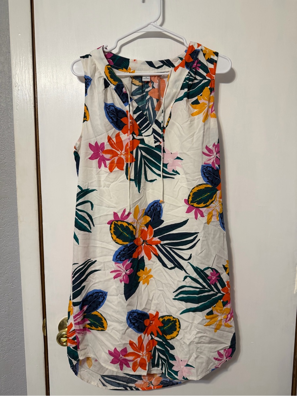 Old Navy White Tropical Floral Shift Dress with Orange and Teal Accents